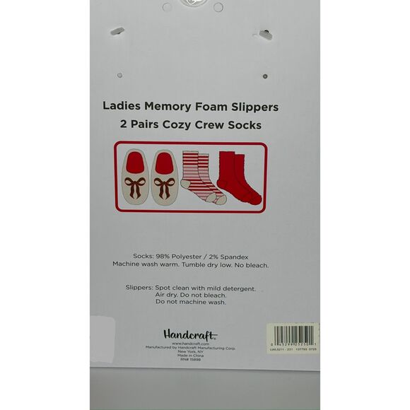 Ladies Memory Foam Slippers + 2 Pairs Crew Socks–Holiday Bow Design (Size L 8-9) - Picture 3 of 8